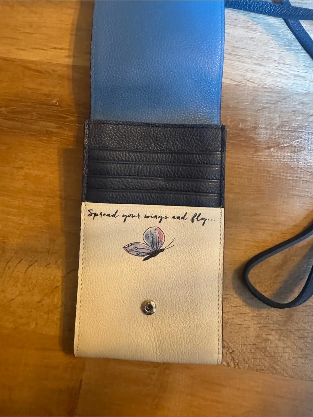 Butterfly Pattern Crossbody Phone Pouch - Blue Strap